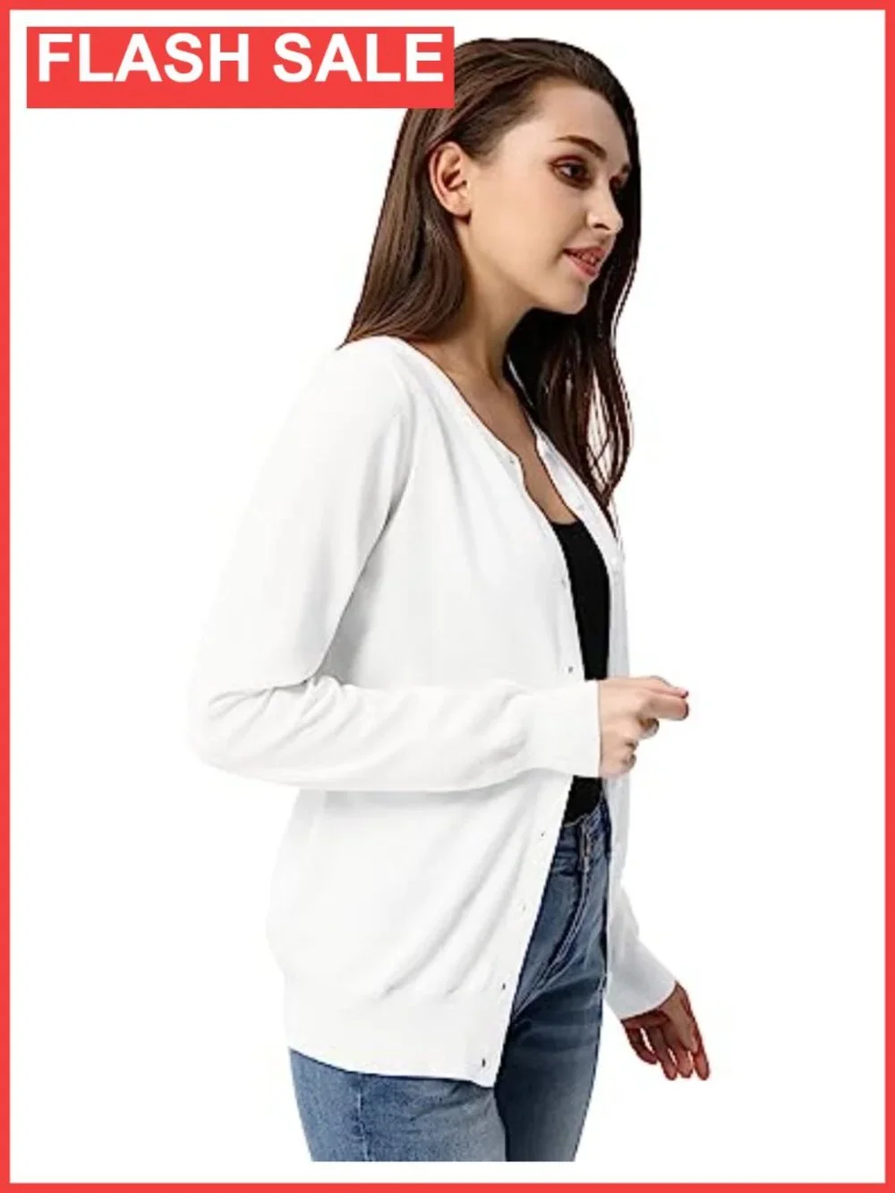Knit Cardigan Sweater for Women Lightweight Button Down Crew Neck